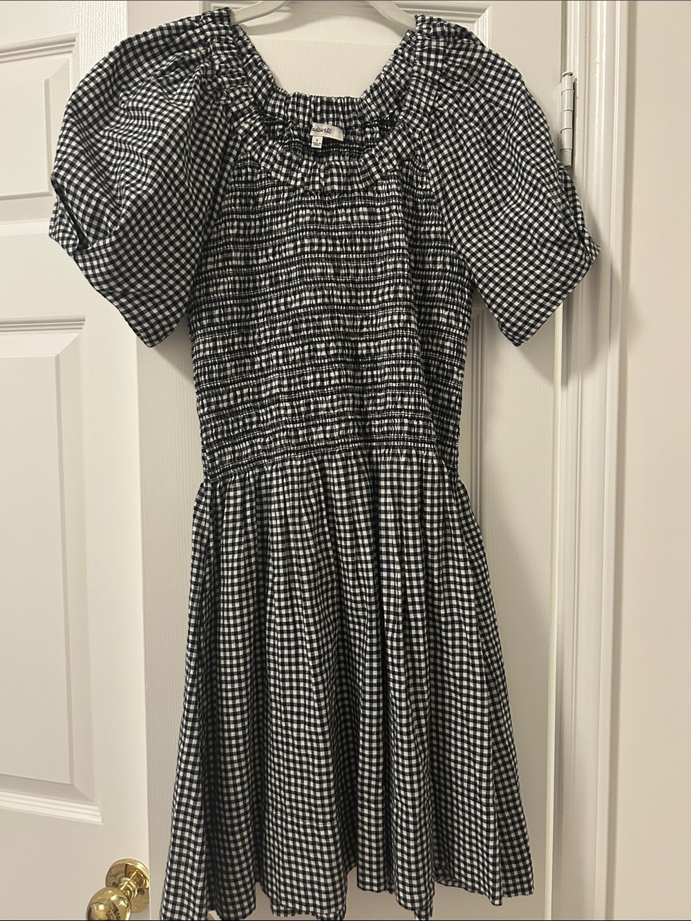 Black and White Madewell Gingham Puff Sleeve Dress